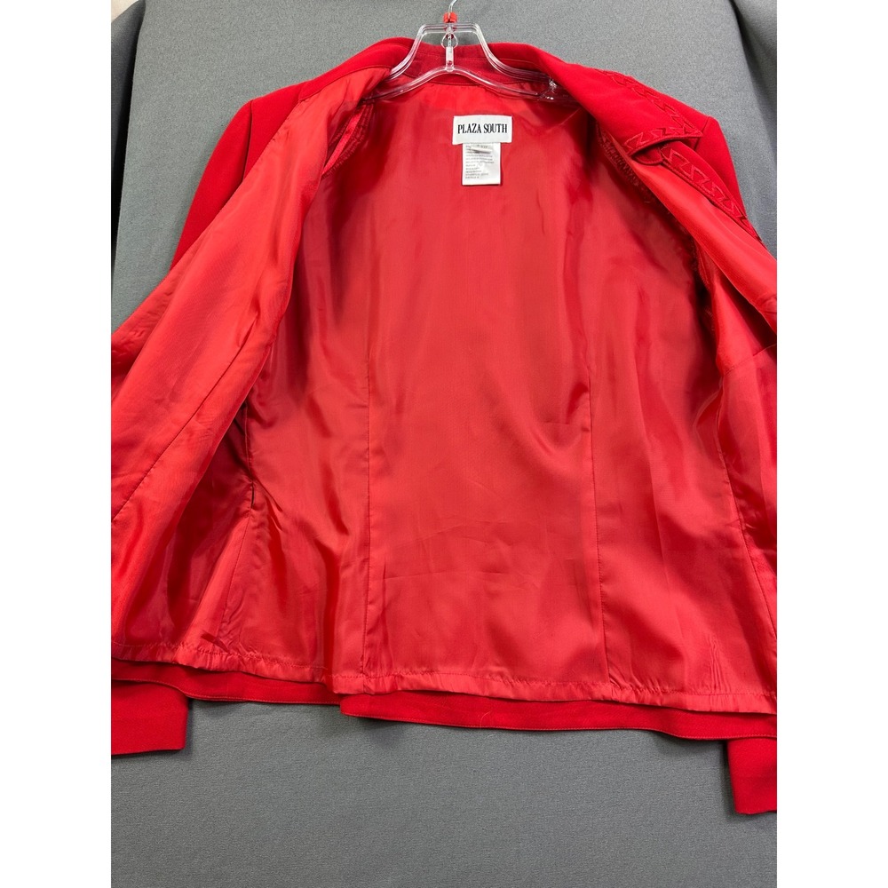 Plaza South Red Wrap Jacket Embroidered Trim Side Tie Blazer Size 8 0225445 - Picture 3 of 14